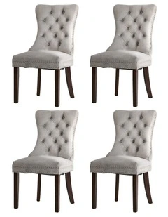 Oikiture 4x Velvet Dining Chairs Upholstered French Provincial Tufted Light Grey