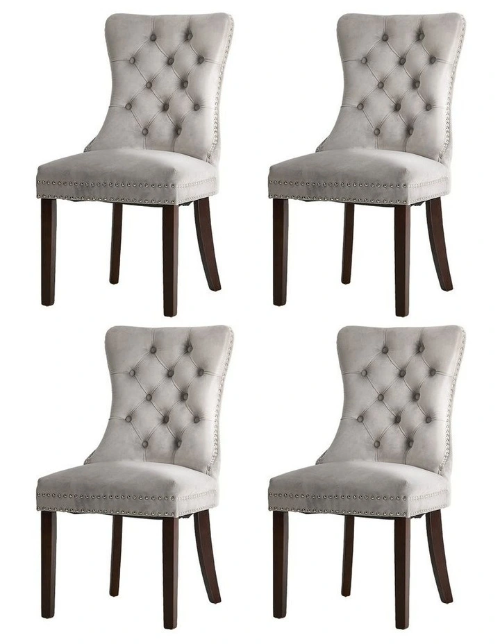 Oikiture 4x Velvet Dining Chairs Upholstered French Provincial Tufted Light Grey image 1