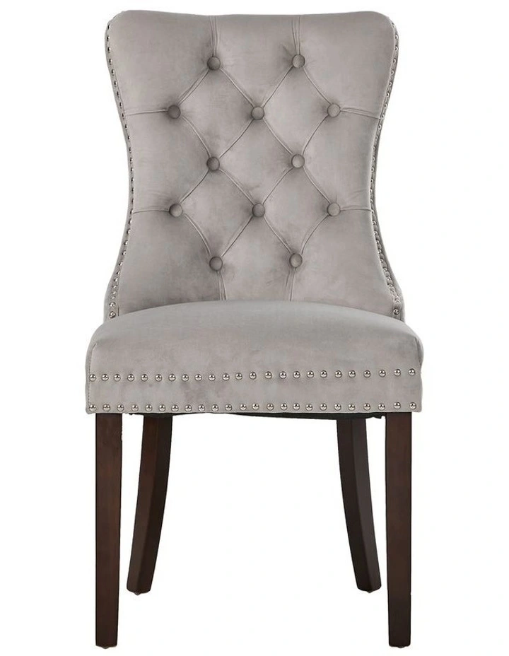 Oikiture 4x Velvet Dining Chairs Upholstered French Provincial Tufted Light Grey image 2
