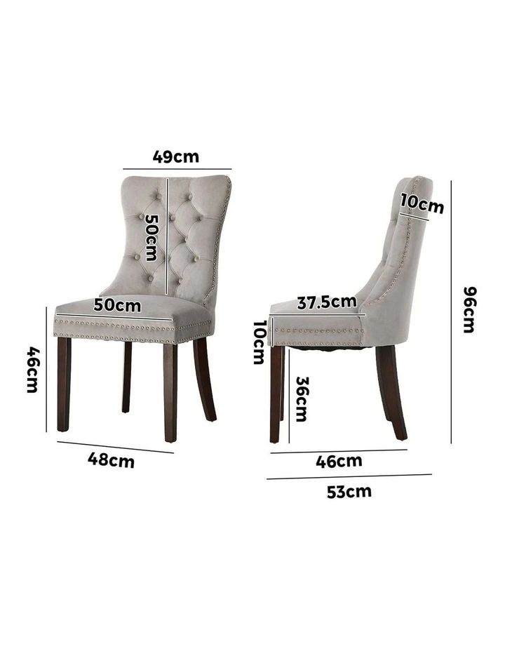 Oikiture 4x Velvet Dining Chairs Upholstered French Provincial Tufted Light Grey image 3