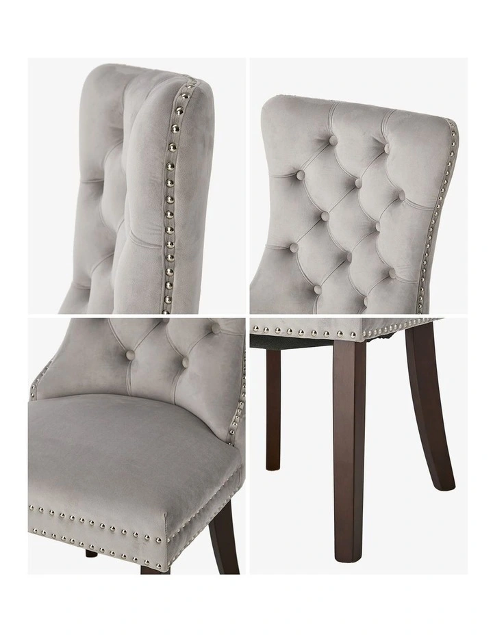 Oikiture 4x Velvet Dining Chairs Upholstered French Provincial Tufted Light Grey image 6