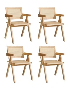 Oikiture 4x Dining Chairs Rattan Chair Wooden Accent Chair Natural