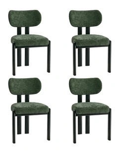 Oikiture Set of 4 Dining Chairs Chenille Fabric Kitchen Chair Padded Seat Green