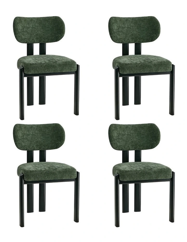 Oikiture Set of 4 Dining Chairs Chenille Fabric Kitchen Chair Padded Seat Green image 1
