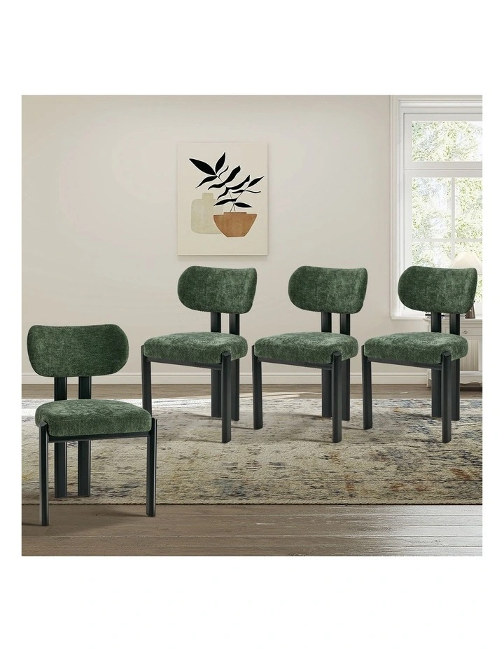 Oikiture Set of 4 Dining Chairs Chenille Fabric Kitchen Chair Padded Seat Green image 4