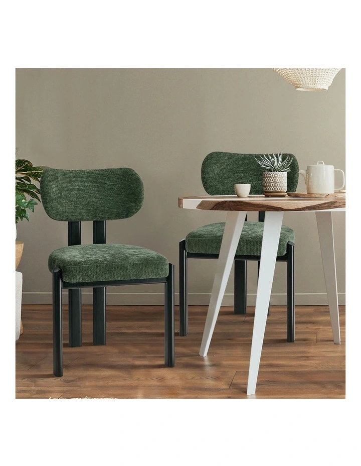 Oikiture Set of 4 Dining Chairs Chenille Fabric Kitchen Chair Padded Seat Green image 5