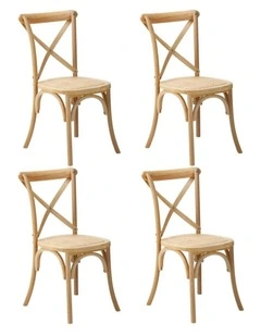 Oikiture 4PCS Crossback Dining Chair Solid Birch Timber Wood Ratan Seat Natural