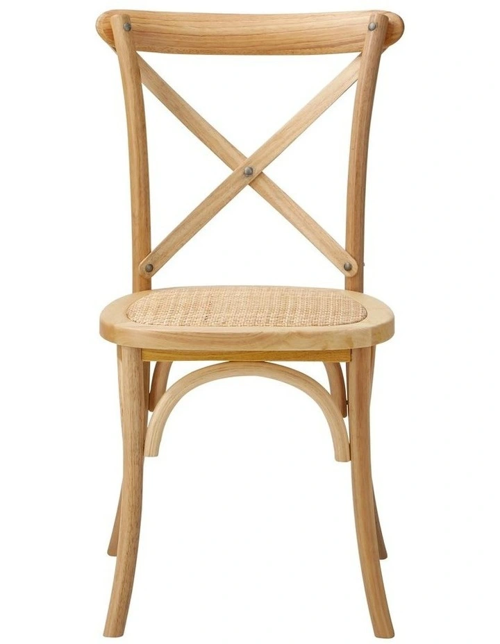 Oikiture 4PCS Crossback Dining Chair Solid Birch Timber Wood Ratan Seat Natural image 2