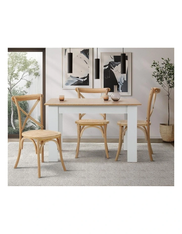 Oikiture 4PCS Crossback Dining Chair Solid Birch Timber Wood Ratan Seat Natural image 5