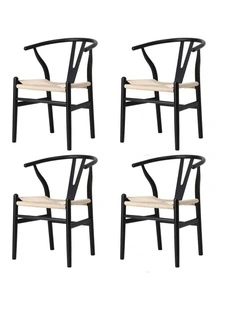 Oikiture 4xDining Chair Wooden Hans Wegner Chair Wishbone Cafe Lounge Seat Black