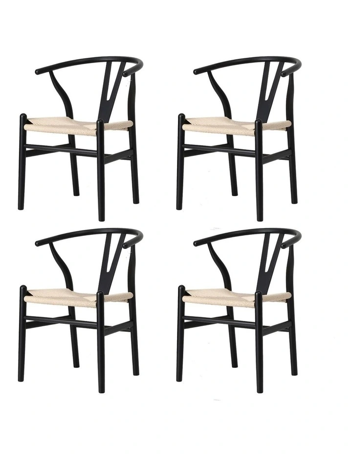 Oikiture 4xDining Chair Wooden Hans Wegner Chair Wishbone Cafe Lounge Seat Black image 1