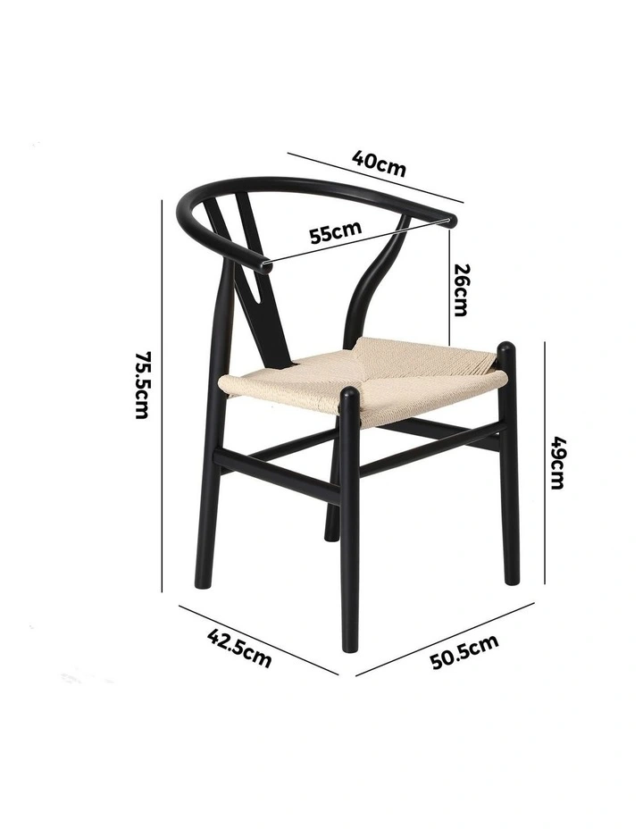 Oikiture 4xDining Chair Wooden Hans Wegner Chair Wishbone Cafe Lounge Seat Black image 3