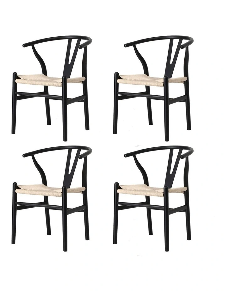 Oikiture 4xDining Chair Wooden Hans Wegner Chair Wishbone Cafe Lounge Seat Black image 4