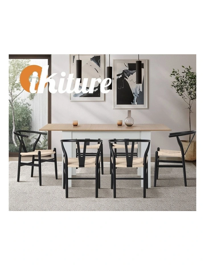 Oikiture 4xDining Chair Wooden Hans Wegner Chair Wishbone Cafe Lounge Seat Black image 7