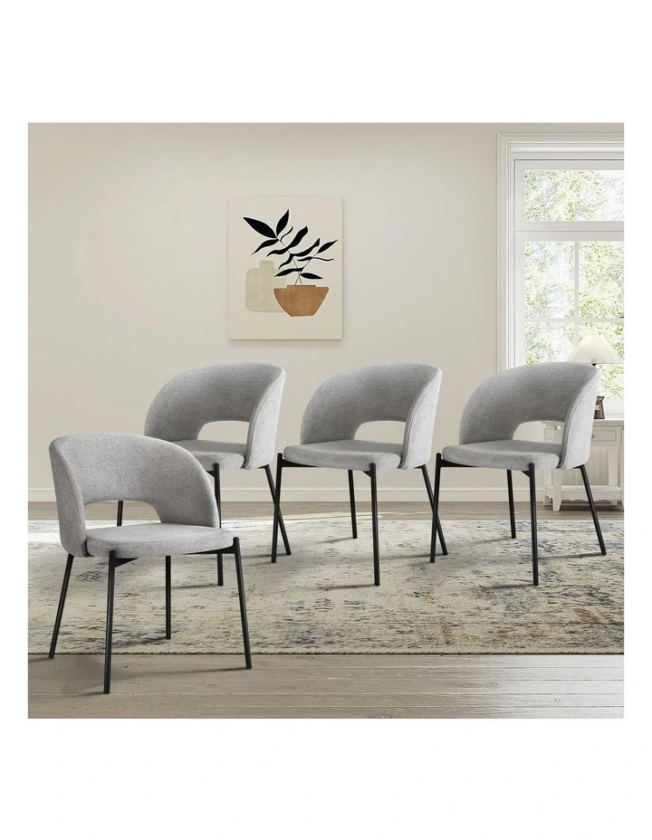 Oikiture 4x Armchair Dining Chair Accent Chairs Tub Armchairs Fabric Grey&Black image 4