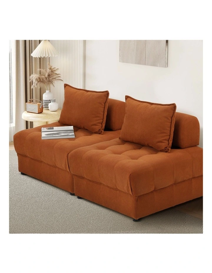 Oikiture 2 Seater Velvet Modular Sofa Lounge Chair Armless TOFU Back Brown image 4