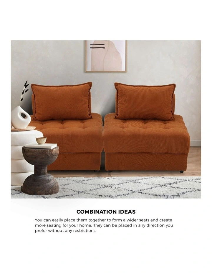 Oikiture 2 Seater Velvet Modular Sofa Lounge Chair Armless TOFU Back Brown image 5