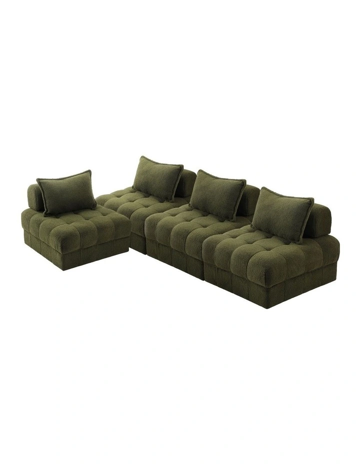Oikiture 4 Seater Boucle Modular Sofa Lounge Chair Armless TOFU Back Green image 1