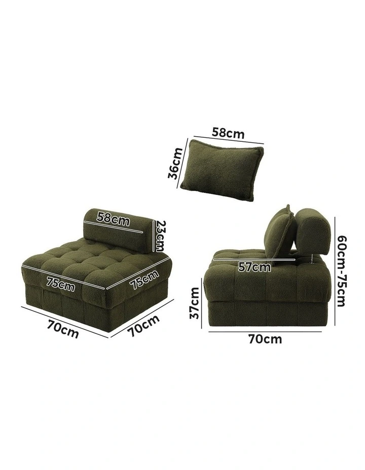 Oikiture 4 Seater Boucle Modular Sofa Lounge Chair Armless TOFU Back Green image 3