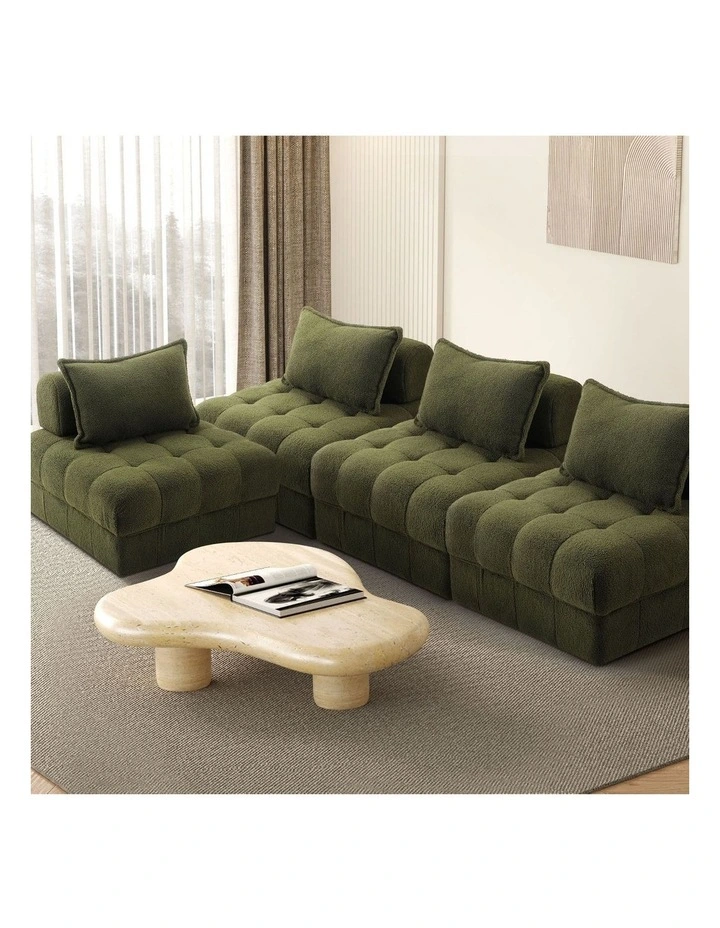 Oikiture 4 Seater Boucle Modular Sofa Lounge Chair Armless TOFU Back Green image 4