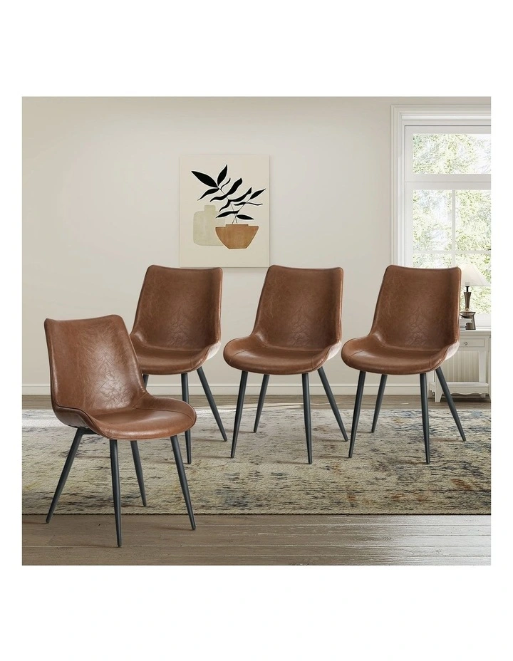 Oikiture 4x Dining Chairs Kitchen Accent Chairs Upholstered PU Leather Brown image 4