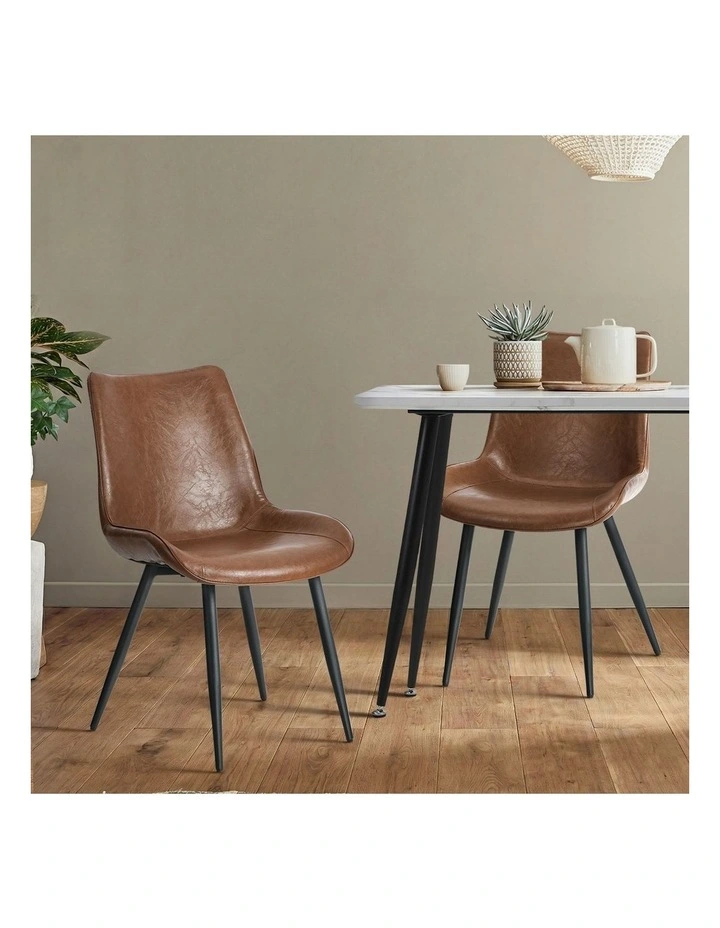 Oikiture 4x Dining Chairs Kitchen Accent Chairs Upholstered PU Leather Brown image 5