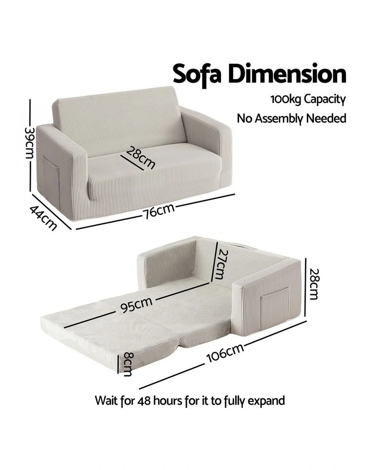 Artiss 2-in-1 Sofa Foam Couch with Side Pocket Light Grey image 2
