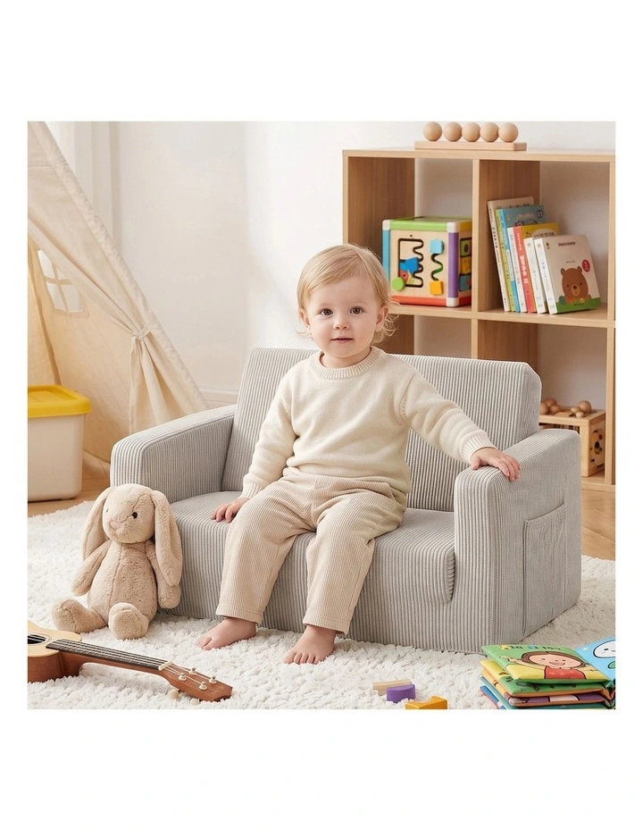 Artiss 2-in-1 Sofa Foam Couch with Side Pocket Light Grey image 4