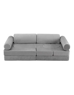 Keezi 12PCS Modular Kids Play Couch Foam Sofa Set with Removable Washable Cover Grey Playroom