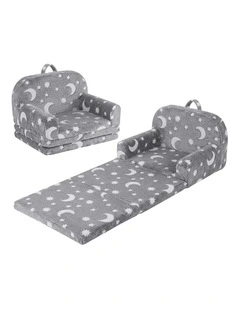 Keezi Kids 2-in-1 Fold Out Sofa Bed w/ Washable Cover Carry Handle Pocket Glow Grey