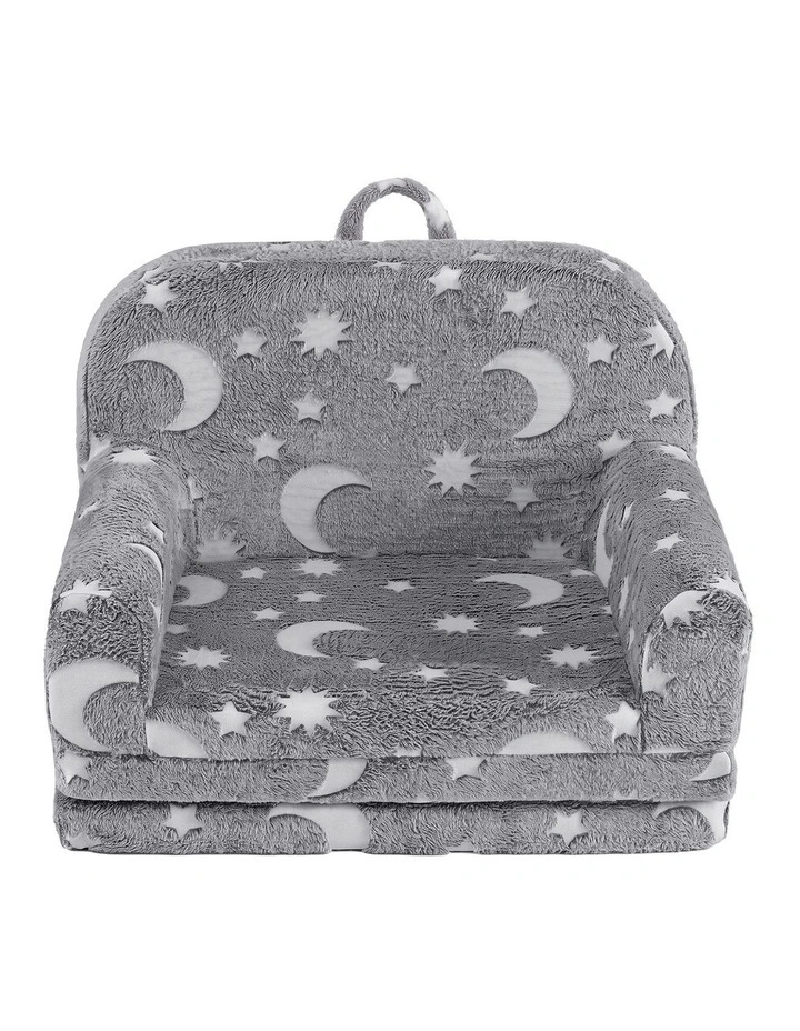 Keezi Kids 2-in-1 Fold Out Sofa Bed w/ Washable Cover Carry Handle Pocket Glow Grey image 3