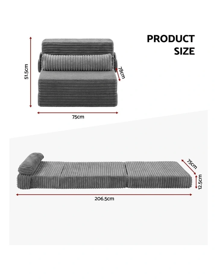 Artiss 3-in-1 Folding Sofa Bed Armless Lounger Chair with Side Pocket and Pillow image 2