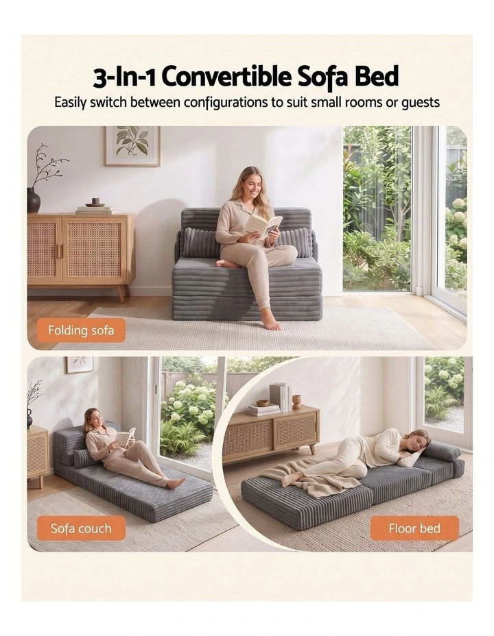 Artiss 3-in-1 Folding Sofa Bed Armless Lounger Chair with Side Pocket and Pillow image 4