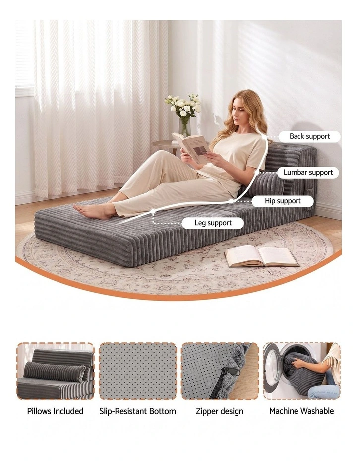 Artiss 3-in-1 Folding Sofa Bed Armless Lounger Chair with Side Pocket and Pillow image 5