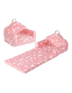Keezi Kids 2-in-1 Fold Out Sofa Bed w/ Washable Cover Carry Handle Pocket Glow Pink