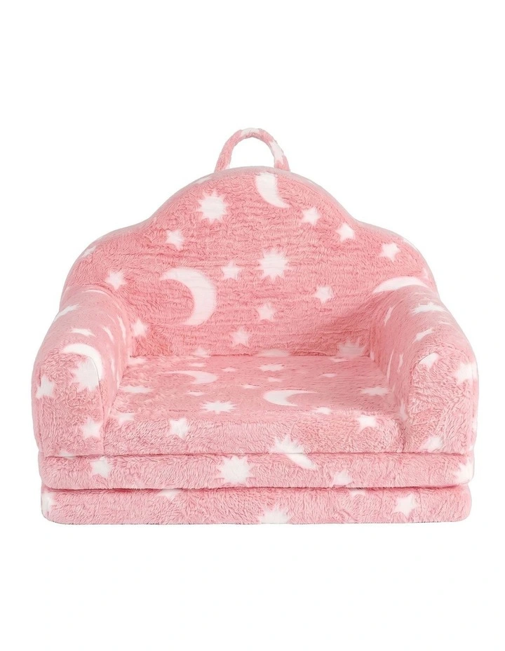 Keezi Kids 2-in-1 Fold Out Sofa Bed w/ Washable Cover Carry Handle Pocket Glow Pink image 3