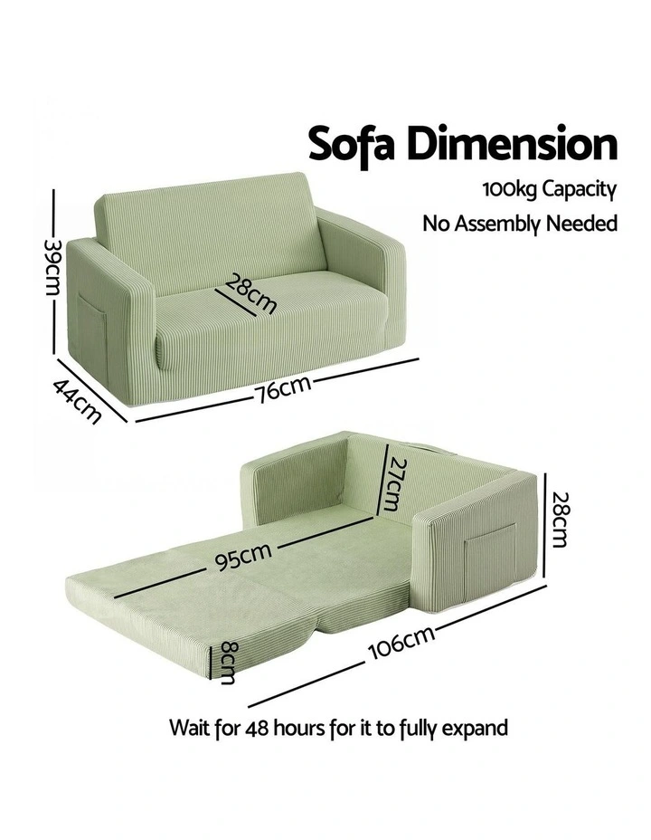 Artiss 2-in-1 Sofa Foam Couch with Side Pocket Light Green image 2