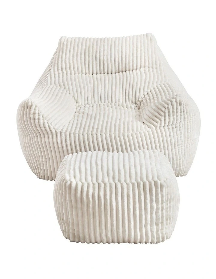 Artiss Bean Bag Sofa w/Ottoman Corduroy for Adults Teens White image 3