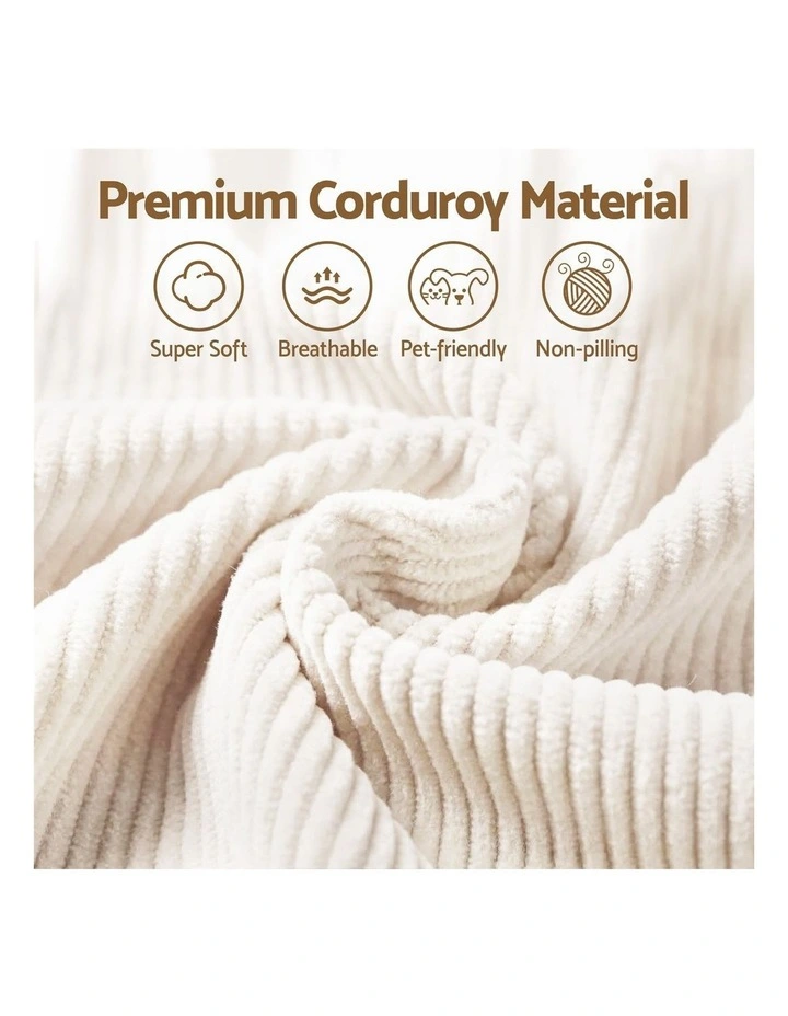 Artiss Bean Bag Sofa w/Ottoman Corduroy for Adults Teens White image 5