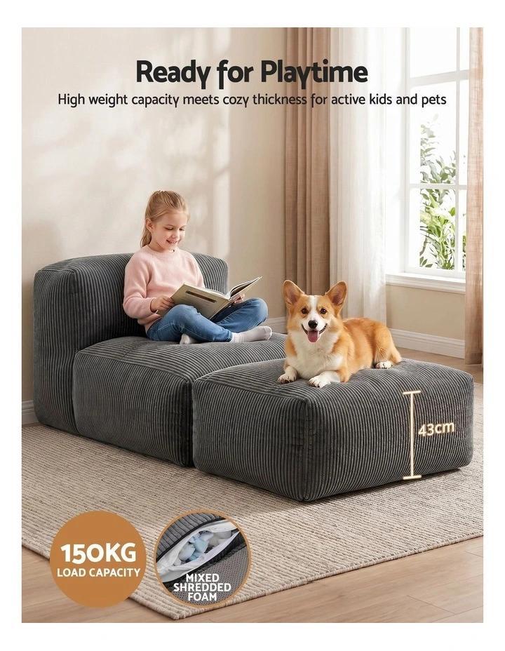 Artiss Foldable Bean Bag Sofa Bed Cloud Couch Boneless Floor Lounger Chair Grey image 5