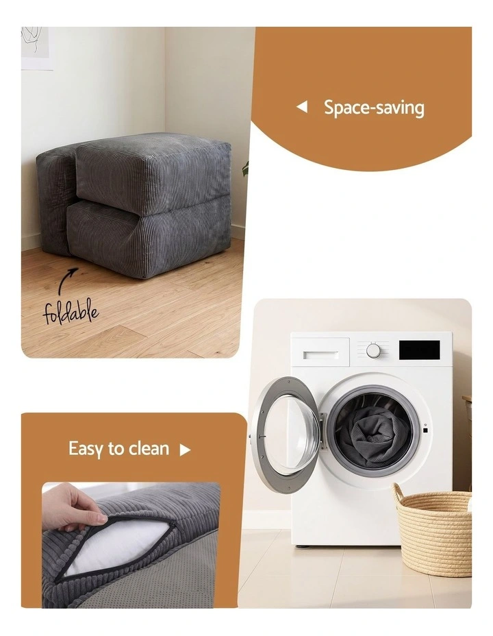 Artiss Foldable Bean Bag Sofa Bed Cloud Couch Boneless Floor Lounger Chair Grey image 6