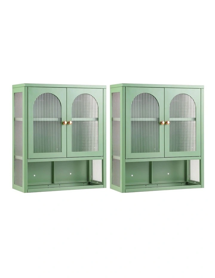 Artiss Buffet Cabinet Sideboards X2 Wall Mounted Fluted Display Storage Green image 1