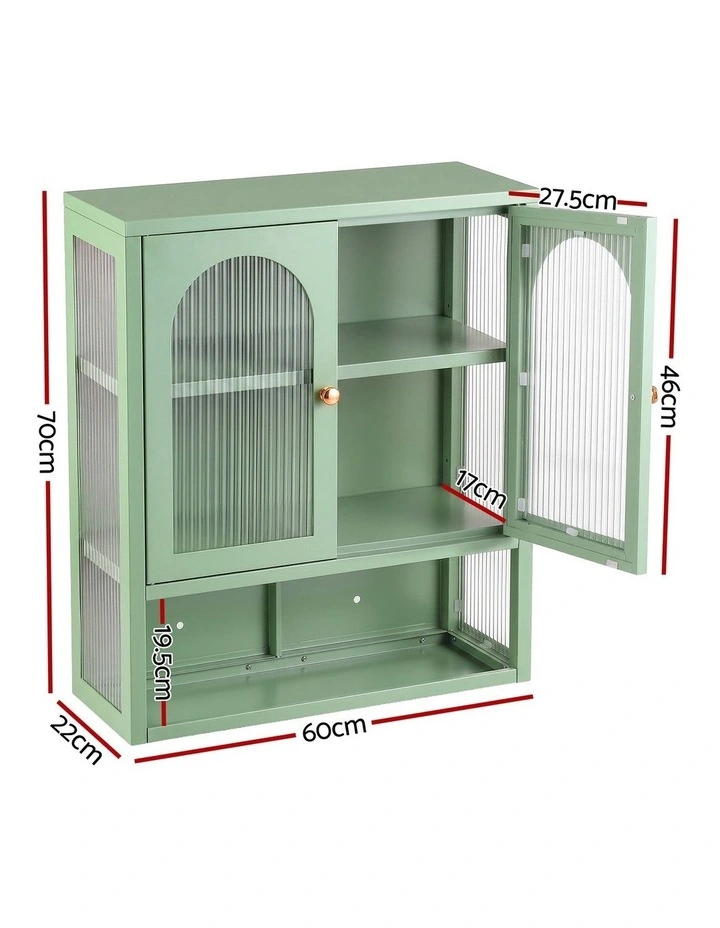 Artiss Buffet Cabinet Sideboards X2 Wall Mounted Fluted Display Storage Green image 2