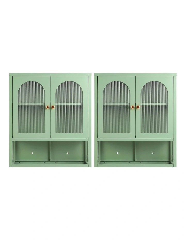 Artiss Buffet Cabinet Sideboards X2 Wall Mounted Fluted Display Storage Green image 3