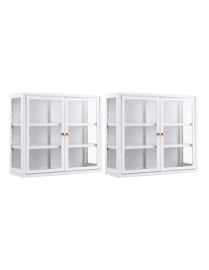 Artiss Buffet Cabinet Sideboard X2 Wall Mounted Clear Display Storage 60cm White image 1