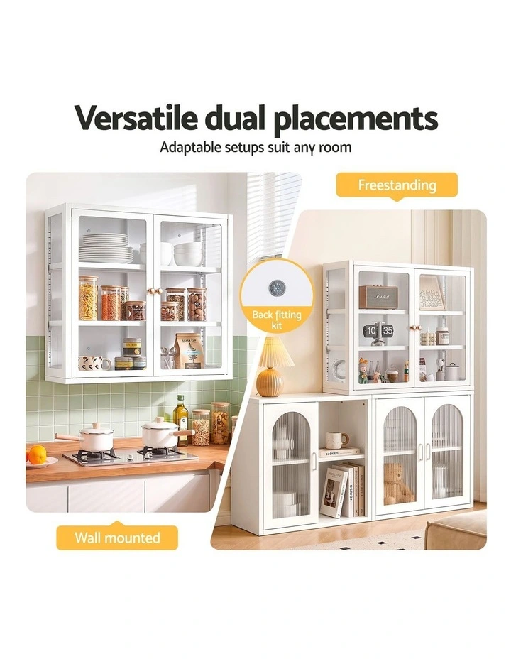 Artiss Buffet Cabinet Sideboard X2 Wall Mounted Clear Display Storage 60cm White image 5