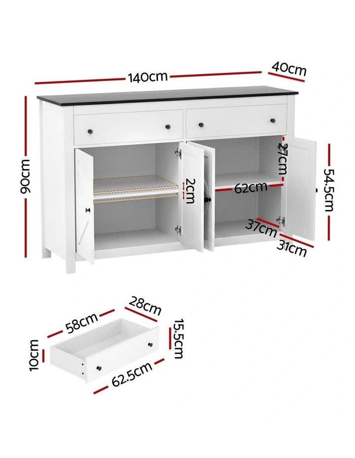 Artiss Buffet Sideboard Storage Cabinet Kitchen Cupboard 2 Drawers 140CM Black image 2