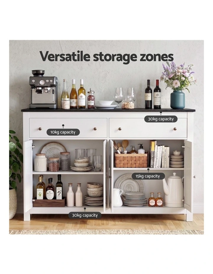 Artiss Buffet Sideboard Storage Cabinet Kitchen Cupboard 2 Drawers 140CM Black image 4