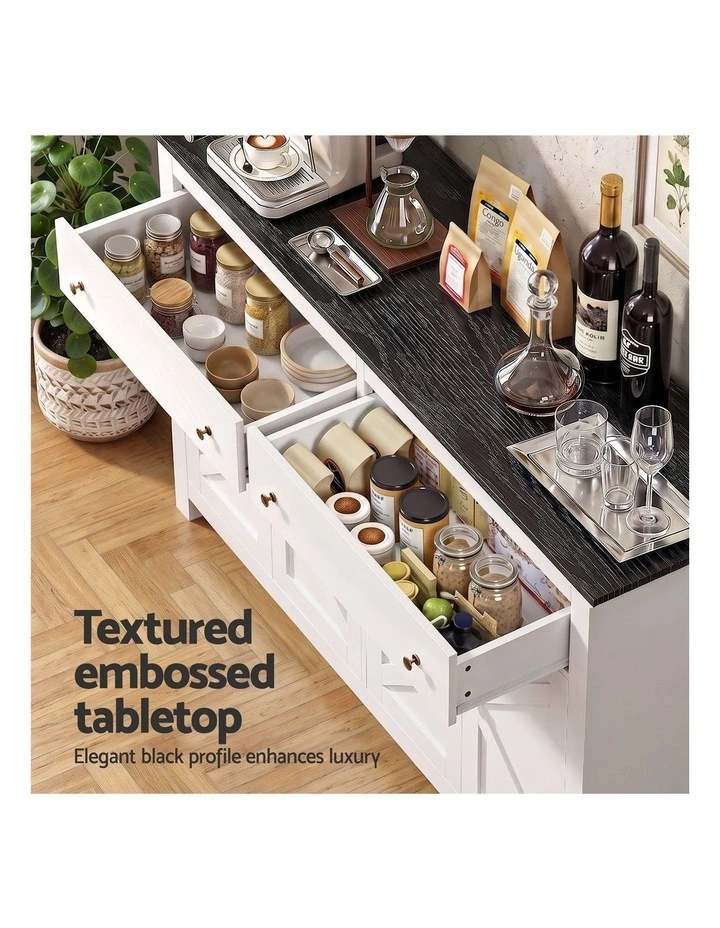 Artiss Buffet Sideboard Storage Cabinet Kitchen Cupboard 2 Drawers 140CM Black image 5