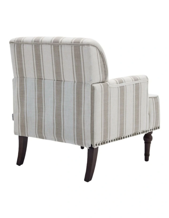Coastal Style Stripe Fabric Accent Chairs, Modern Nailhead Trim Club Armchair in Tan Stripe Fabric image 6